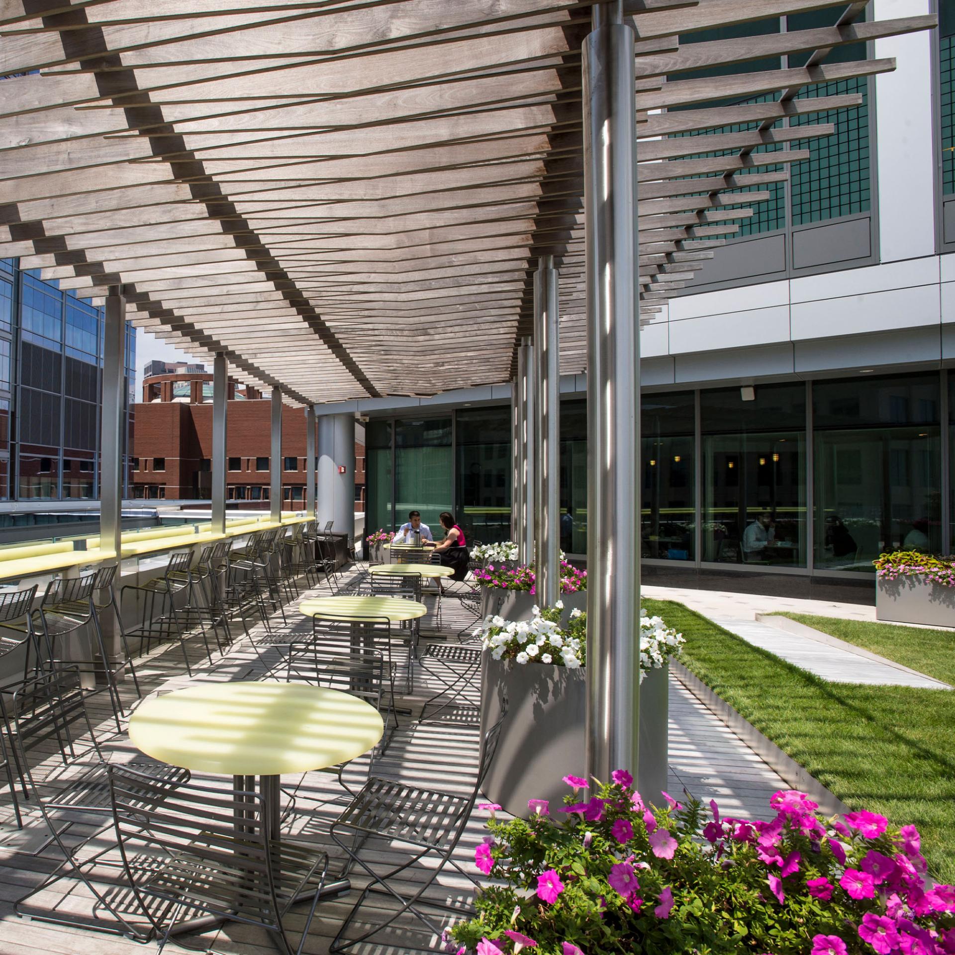 Seating on the rooftop at Vertex Pharmaceuticals Boston headquarters