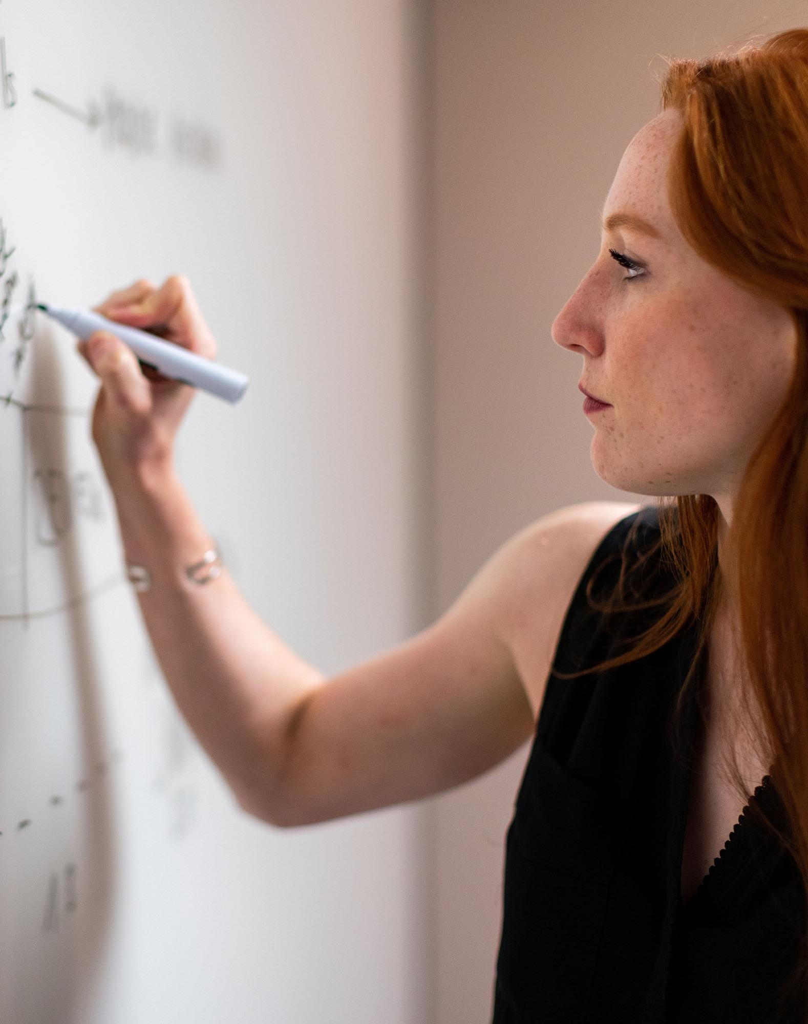 Team leader writing on white board