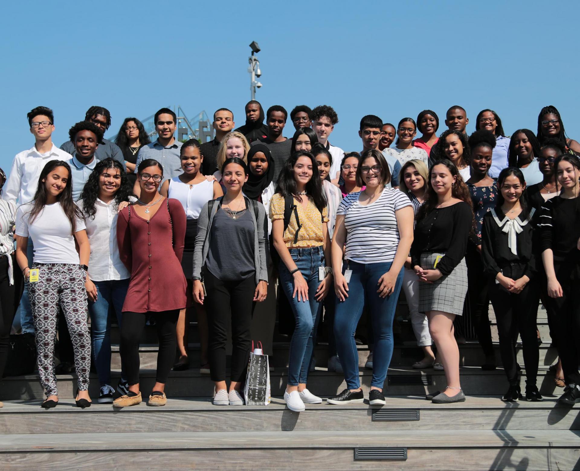 A group photo outside of Vertex Pharmaceuticals interns